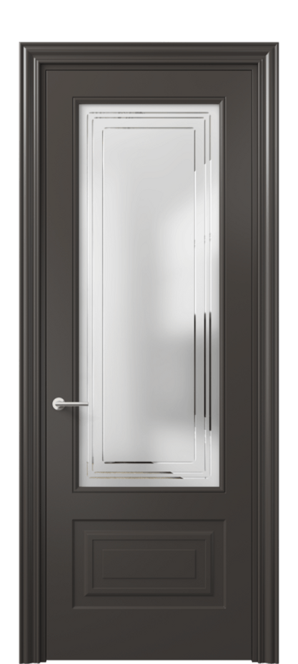 Межкомнатная дверь Маскот 8442 Матовый антрацит Сатинированное стекло с гравировкой "Грани", триплекс Цена 82499 ₽ | Volhovec