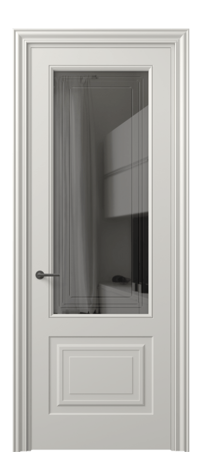 Межкомнатная дверь Маскот 8452 Матовый тёплый серый Прозрачное серое стекло с гравировкой "Грани", триплекс Цена 82499 ₽ | Volhovec