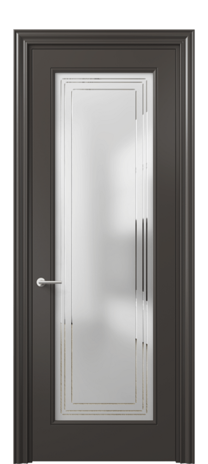 Межкомнатная дверь Mascot 8400 Матовый антрацит Сатинированное стекло с гравировкой "Грани", триплекс Цена 65999 ₽ | Volhovec