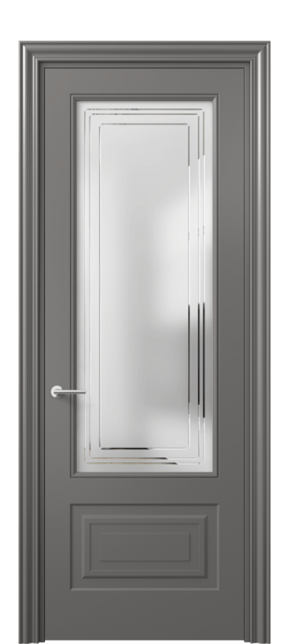 Межкомнатная дверь Маскот 8442 Матовый классический серый Сатинированное стекло с гравировкой "Грани", триплекс Цена 82499 ₽ | Volhovec