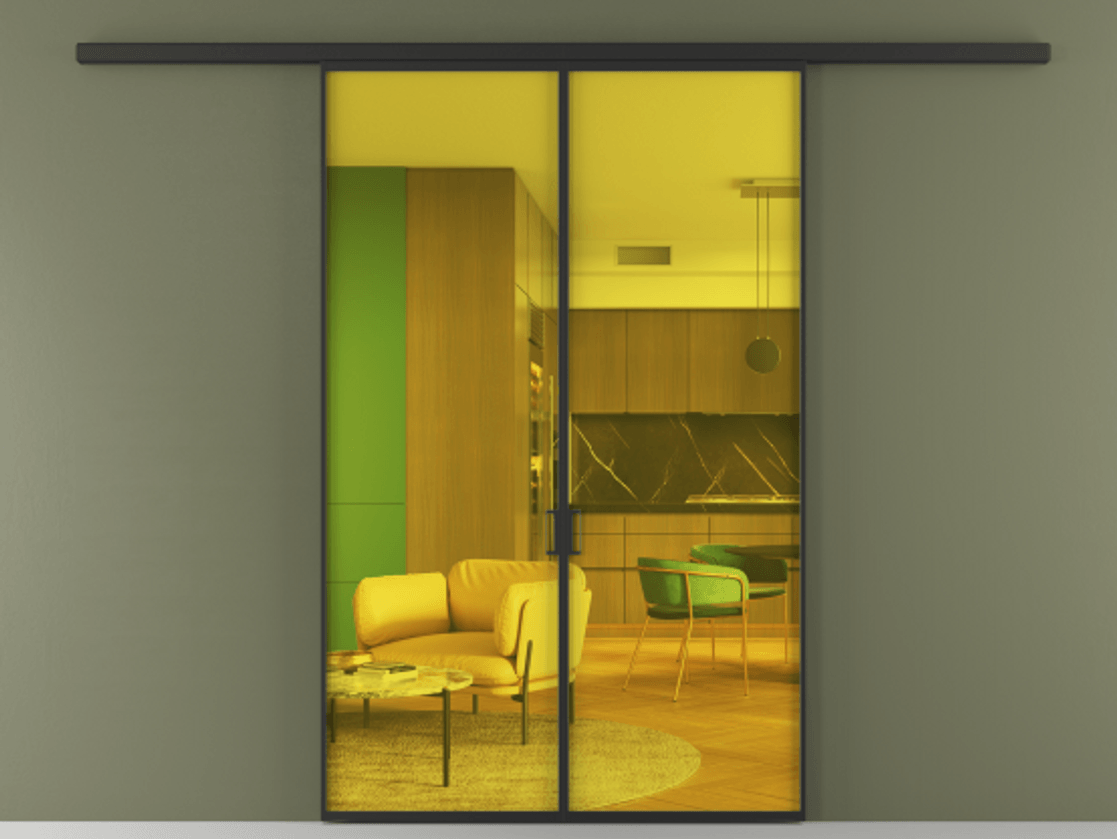 Перегородка Formato вдоль стены 2 створки АЛПР 040.01 Алюминий Черный Прозрачное жёлтое стекло, триплекс Цена 186780 ₽ | Volhovec