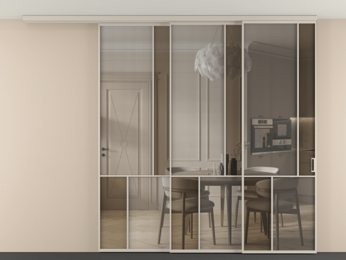 Перегородка Mosaic вдоль стены телескопик синхро-3 #VENDORCODE# #FURNISH# #GLASS# Цена #PRICE# #CURRENCY# | Volhovec