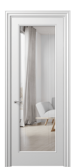 Дверь межкомнатная 8400 МБЛ Двустороннее зеркало с гравировкой. Цвет Матовый белоснежный. Материал Гладкая эмаль. Коллекция Mascot. Картинка.