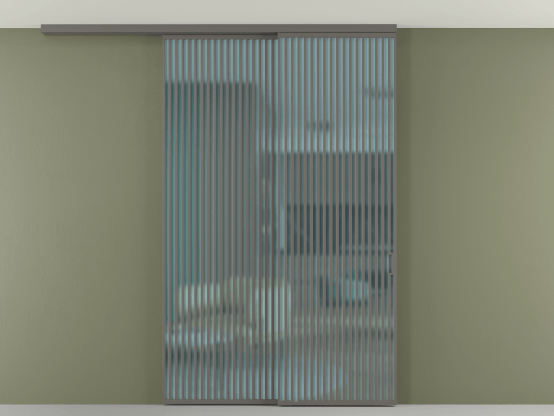 Алюминевая перегородка АЛПР 040.06_АКЛС_САТ ГОЛ_new. Цвет Алюминий классический серый. Материал Алюминий в эмали. Коллекция Перегородка Formato вдоль стены на потолок 2 створки с синхронным механизмом. Картинка.