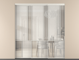 Алюминевая перегородка vnt3_1 БЕЛ. Цвет Алюминий Белый. Материал Алюминий. Коллекция Перегородка Мозаик внутри проёма 3 створки с синхронным механизмом. Картинка.