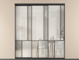 Алюминевая перегородка vnt3_1 ЧЕР. Цвет Алюминий Черный. Материал Алюминий. Коллекция Перегородка Мозаик внутри проёма 3 створки с синхронным механизмом. Картинка.