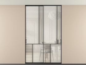 Алюминевая перегородка vntp2_1 ЧЕР. Цвет Алюминий Черный. Материал Алюминий. Коллекция Перегородка Mosaic внутри проёма скрытое крепление в потолок 2 створки. Картинка.