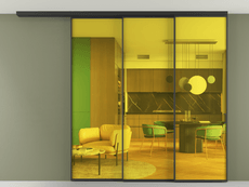 Перегородка Formato вдоль стены на потолок 3 створки с синхронным механизмом