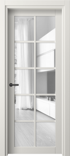 Дверь межкомнатная 2106 ПЭБЛ Прозрачное стекло. Цвет ПЭТ белоснежный. Материал ПЭТ. Коллекция Neo. Картинка.